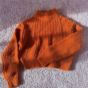 H&M Orange Cropped Ribbed Turtleneck Sweater